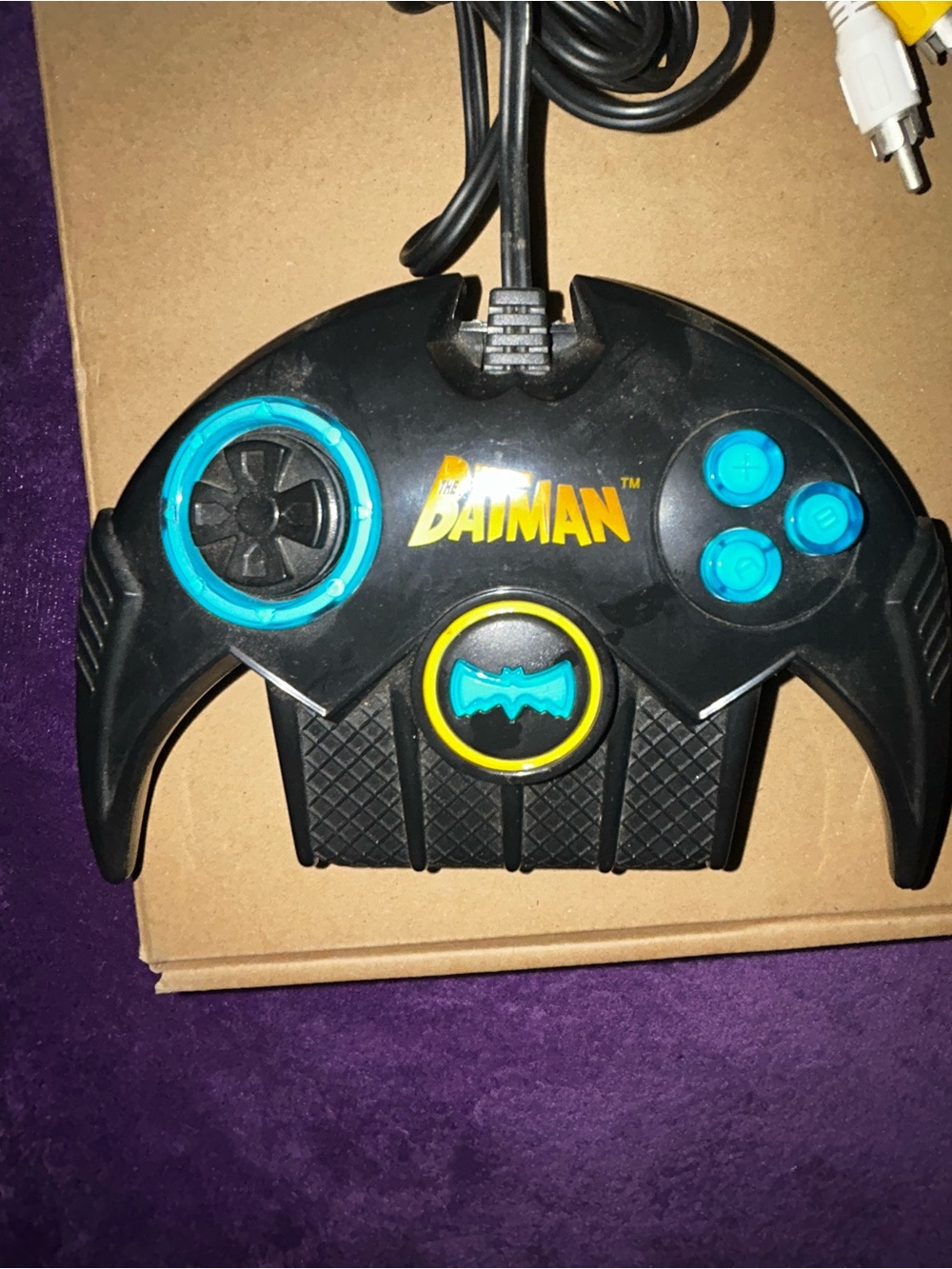 Batman Black Wired Gamepad with Teal Buttons and Yellow Logo